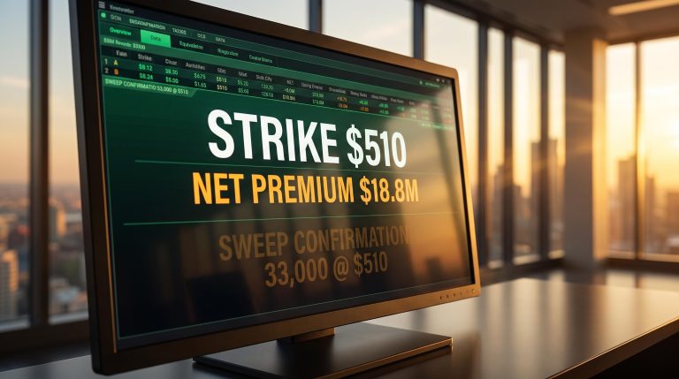 Microsoft options terminal showing $510 strike and $18.8M net premium amid institutional sweep activity