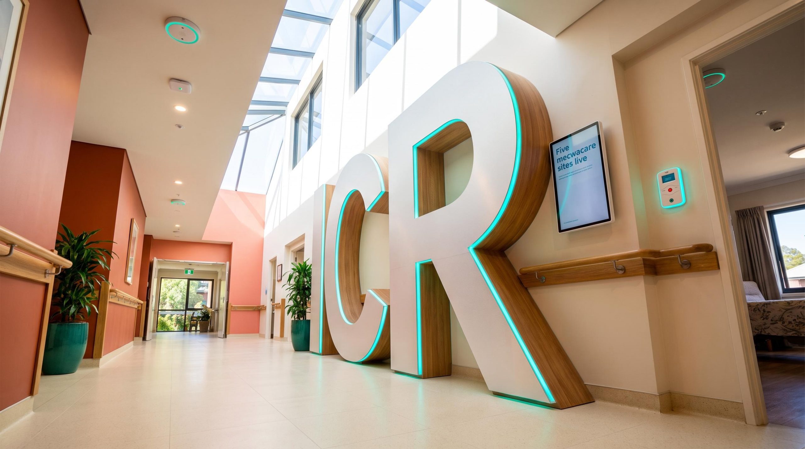 hallway with large letters