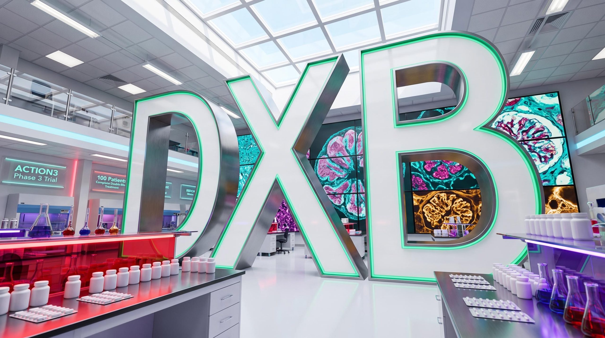Futuristic laboratory and DXB sign