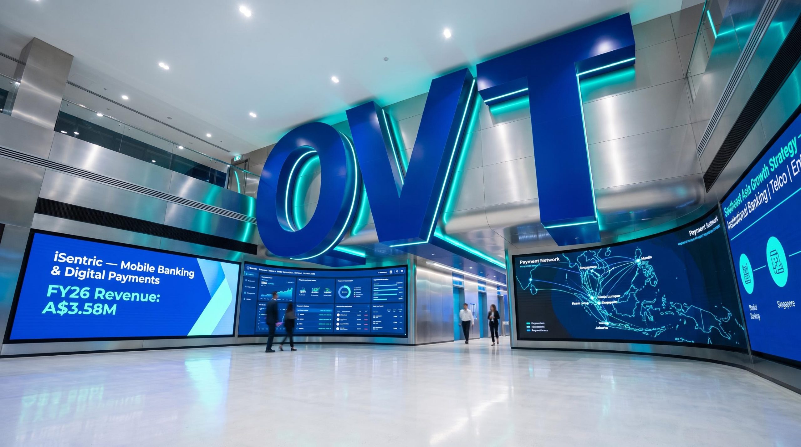 Futuristic office with screens