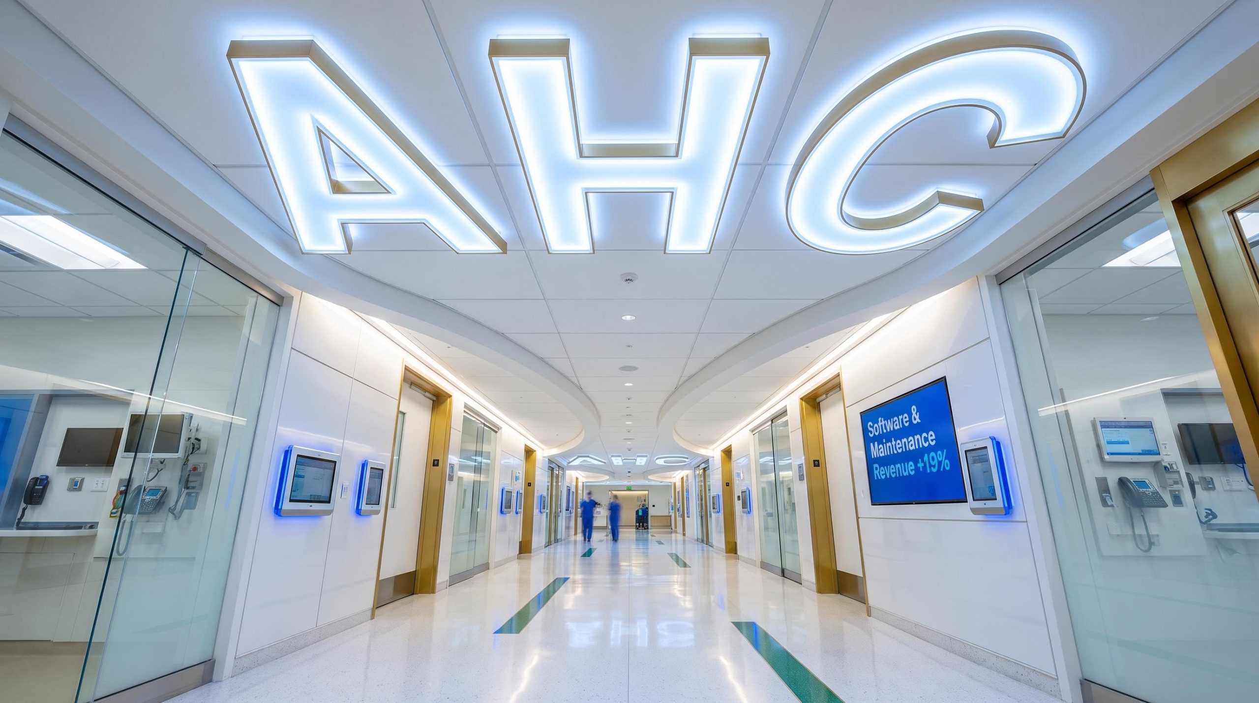 Hospital hallway with signage