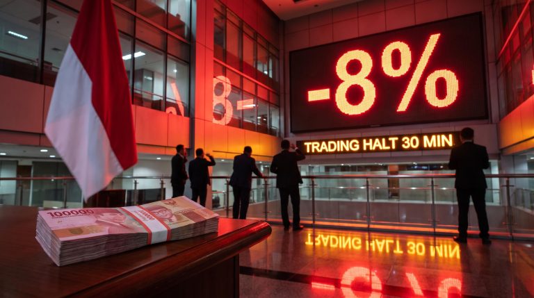 Jakarta trading board flashing -8% and a trading halt after the MSCI Indonesia reclassification proposal