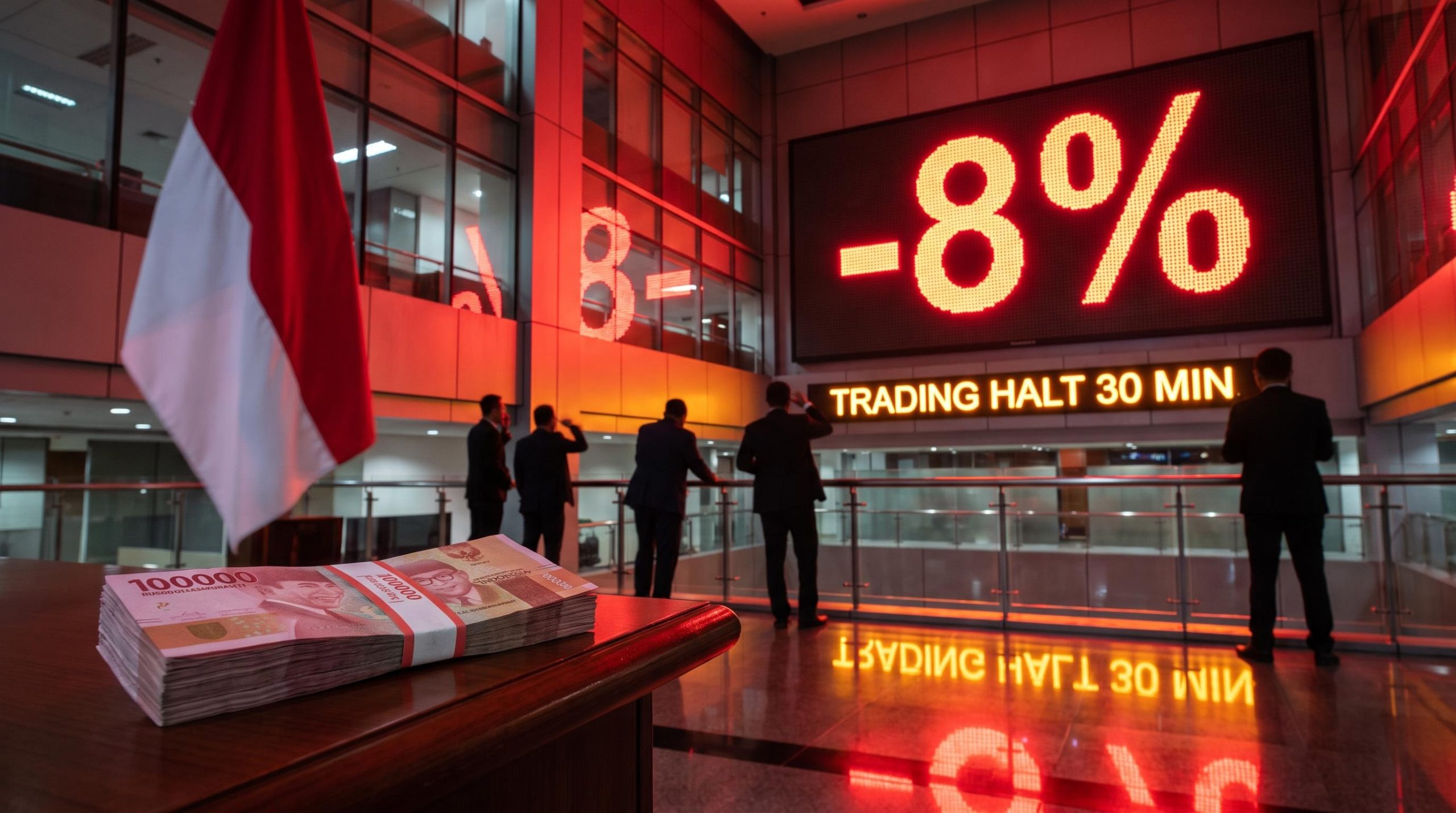 Jakarta trading board flashing -8% and a trading halt after the MSCI Indonesia reclassification proposal