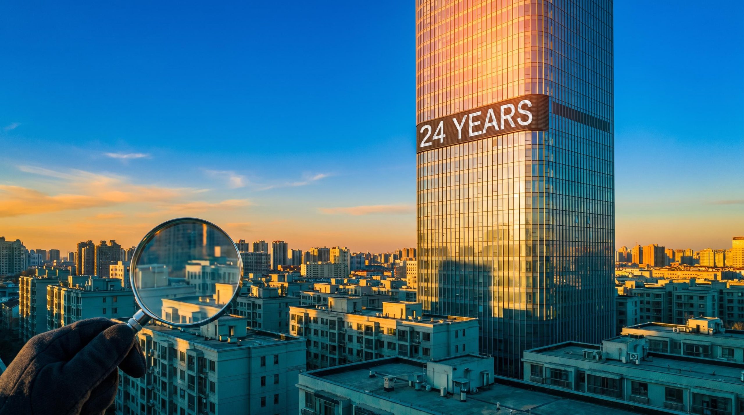 Single glowing skyscraper towering over stalled low buildings, showing a narrow market rally and a 24-year breadth extreme
