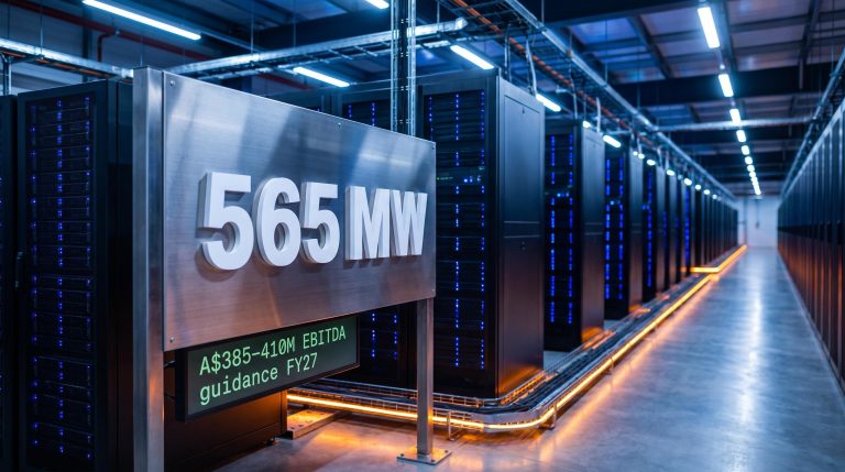 NextDC data centre corridor with 565 MW forward order book figure — investment analysis of ASX-listed infrastructure
