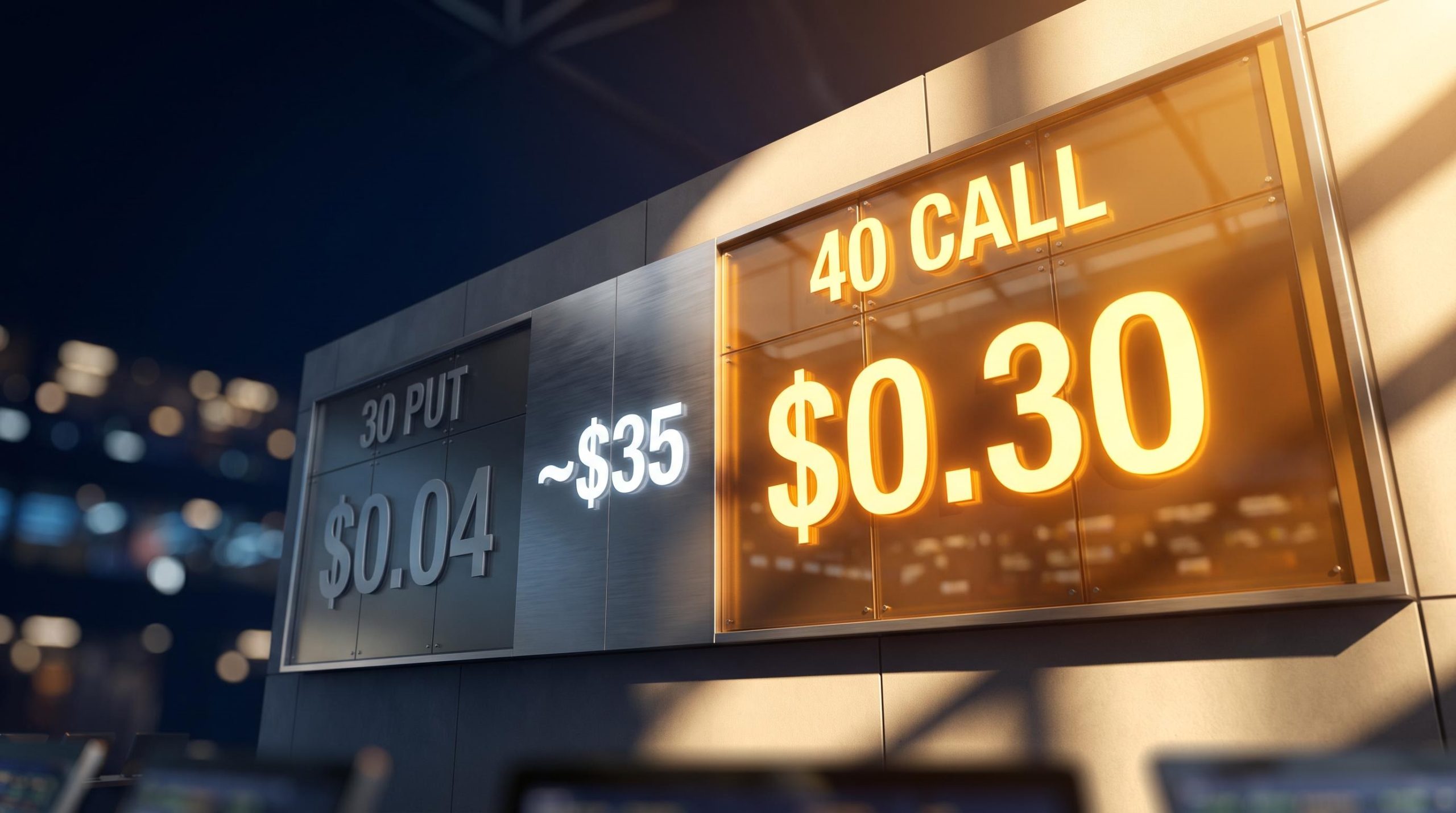 Nike options chain showing $40 call at $0.30 versus $30 put at $0.04, visualising call skew ahead of earnings