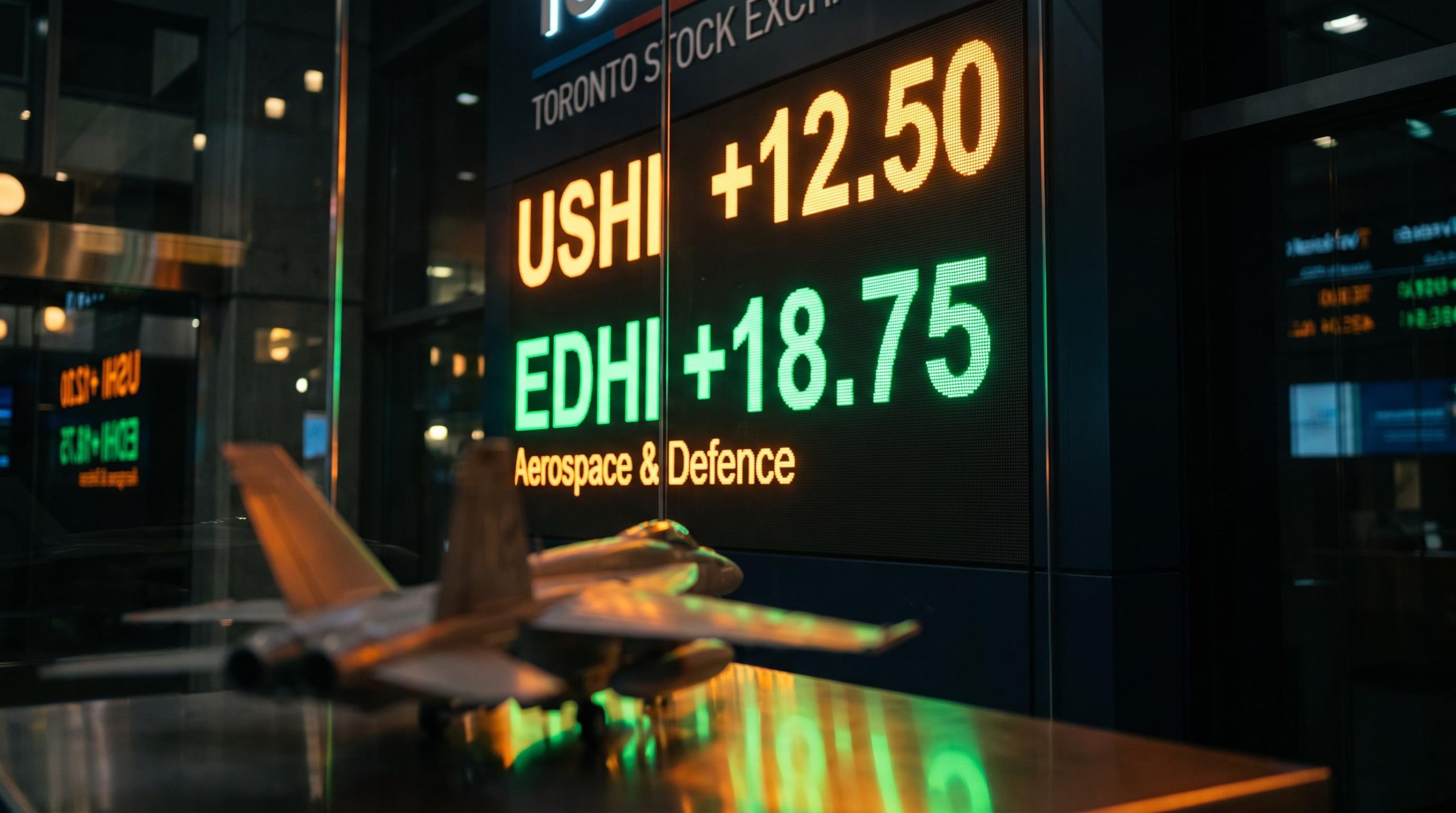 TSX trading board showing USHI and EDHI tickers at launch, Ninepoint covered call ETFs debut in September 2026