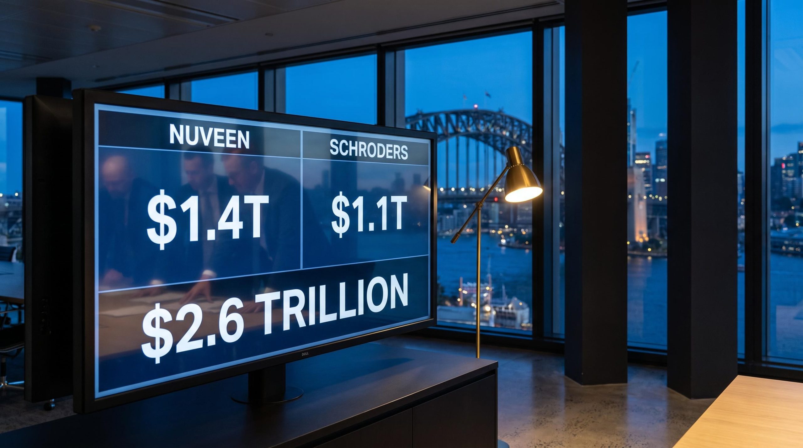 Nuveen Schroders acquisition $2.6 trillion merger screen with Sydney skyline — Australian investor fiduciary review