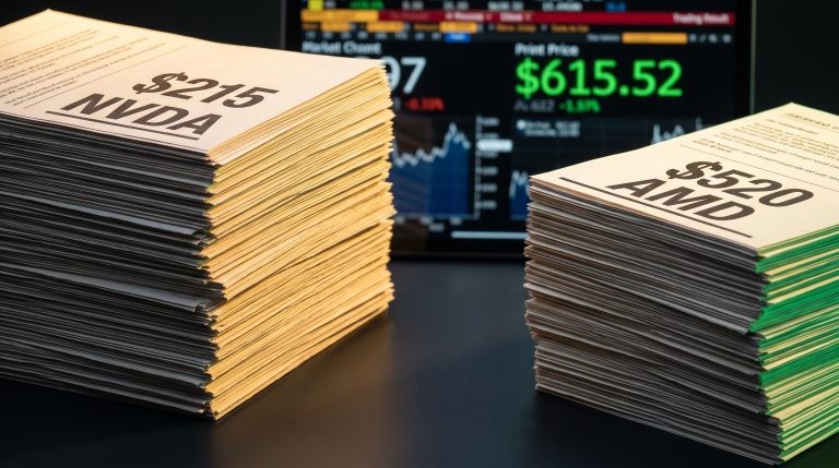 NVDA and AMD call option stacks showing $12.8M vs $4.2M unusual options split with AMD price $615.52