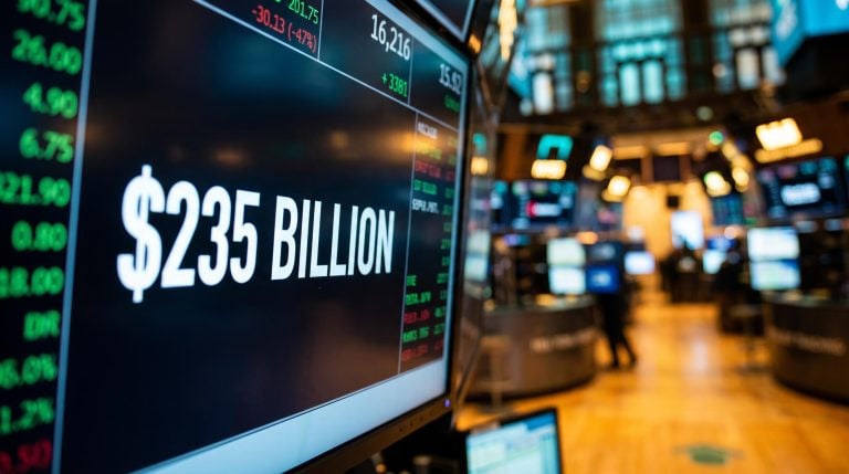 Nvidia's $235 billion buyback authorization on a trading terminal screen against a live institutional trading floor