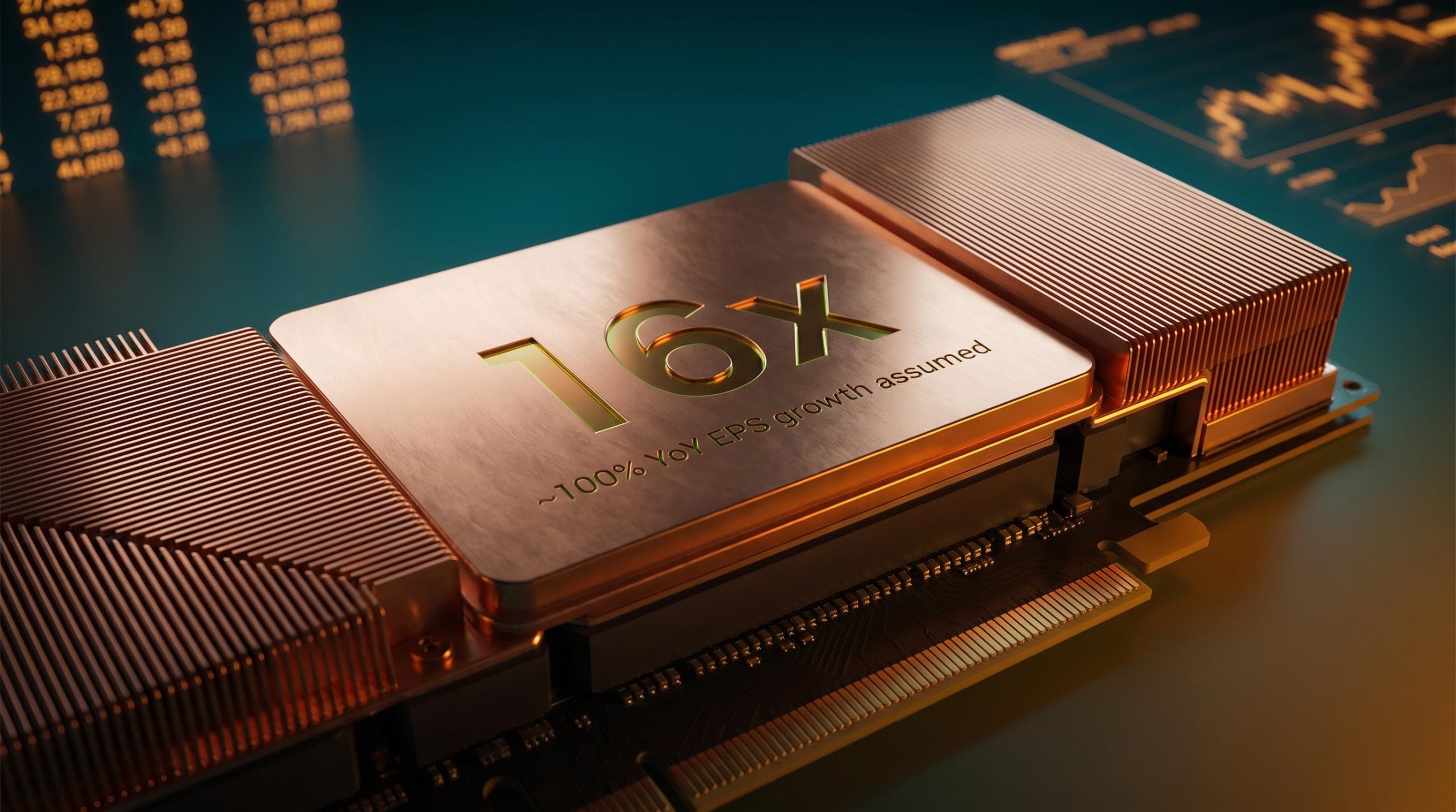 Nvidia GPU close-up with 16x forward PE etched on surface ahead of August 26 earnings report