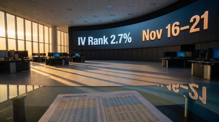 Nvidia options IV Rank at 2.7% shown on trading floor screen ahead of November earnings catalyst