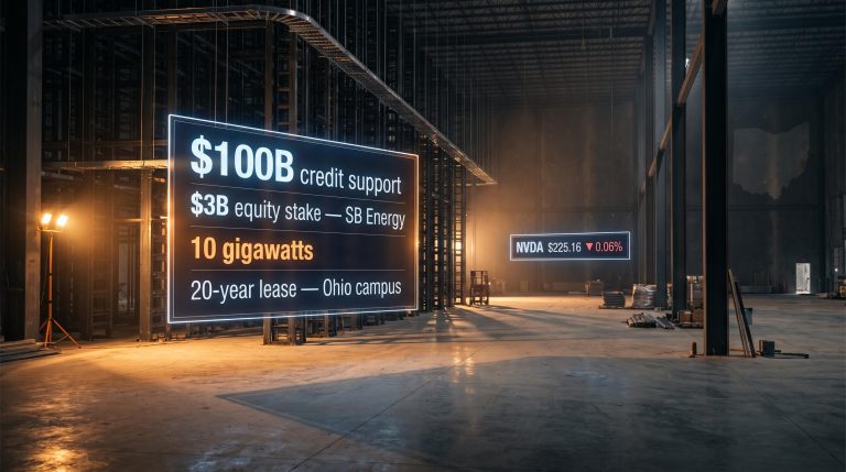 Nvidia $100B SB Energy AI campus deal — 10-gigawatt Ohio data centre with financial data overlays