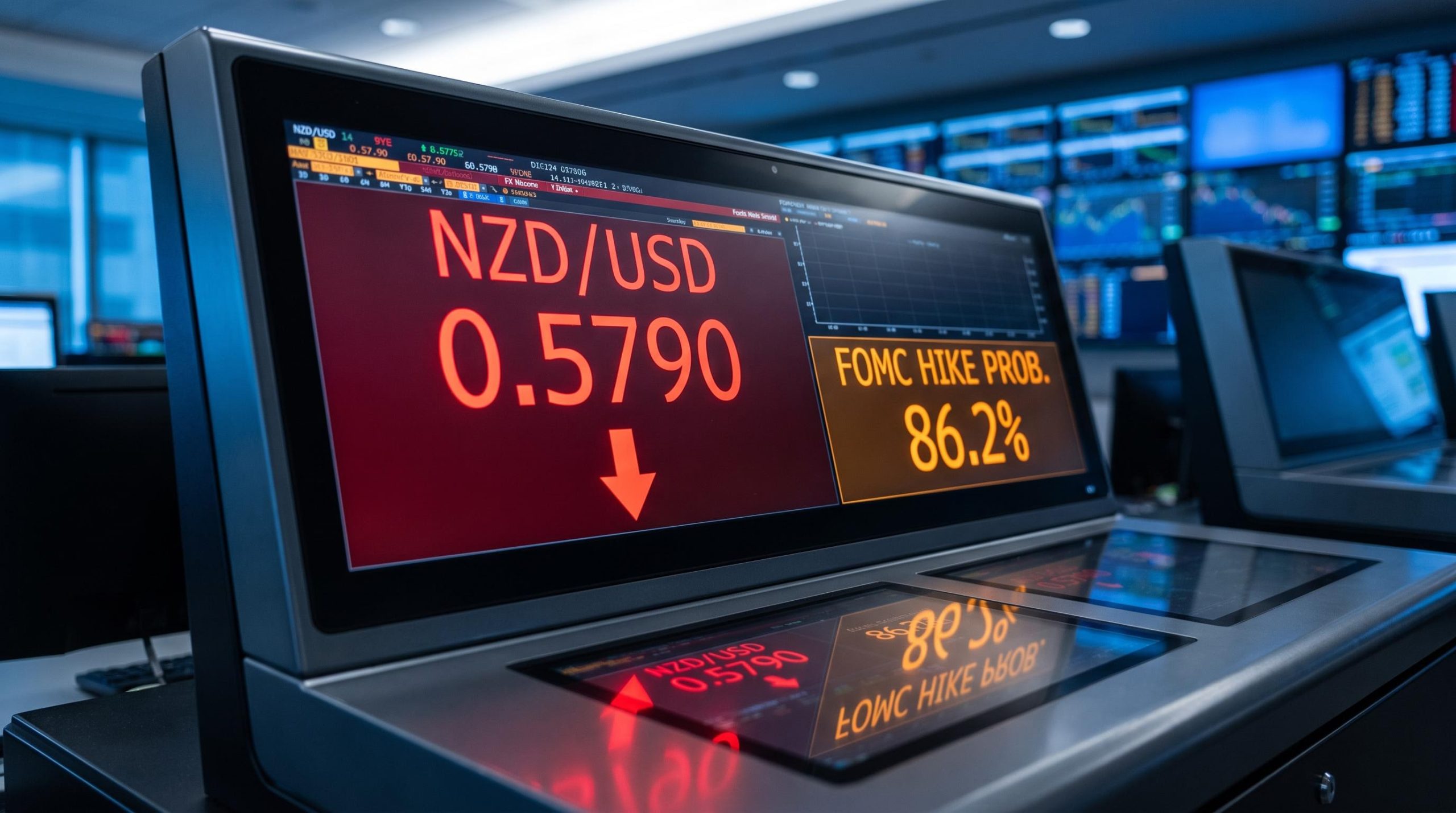 NZD/USD rate hits 0.5790 on trading screen as FOMC hike probability surges to 86.2% ahead of Fed decision
