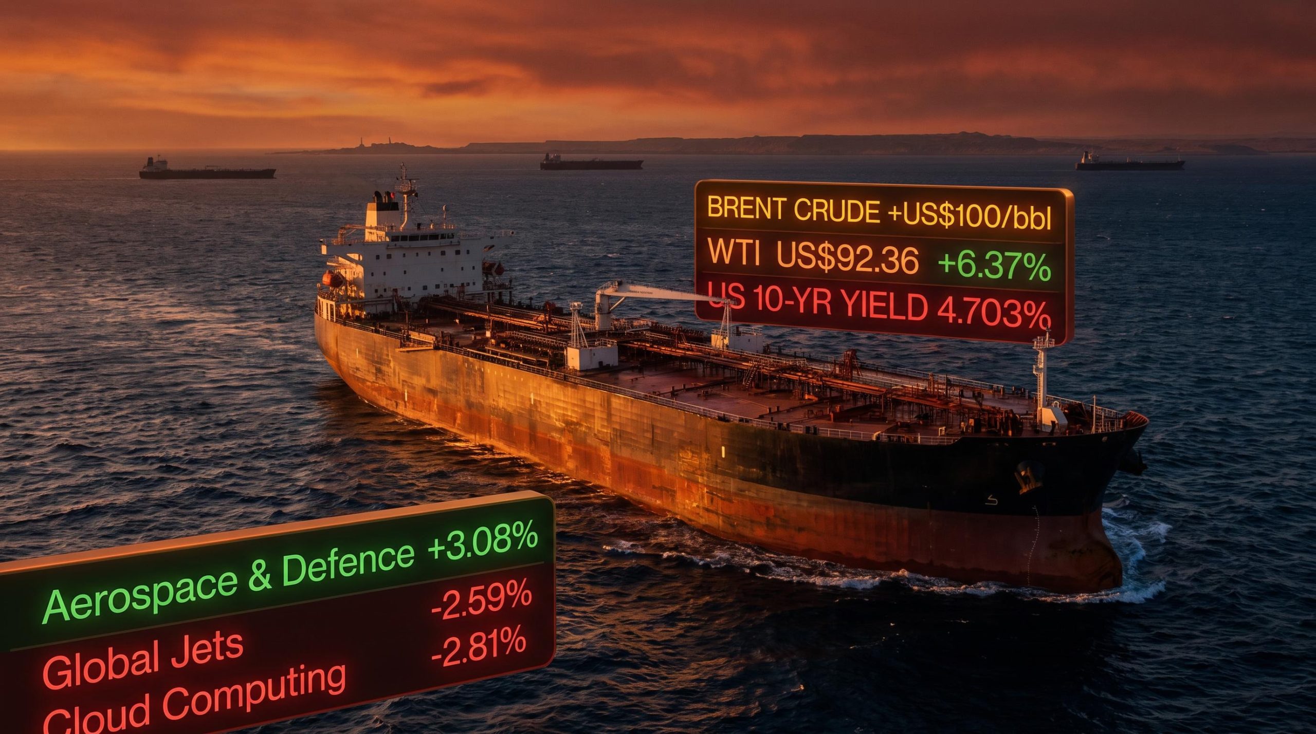 Supertanker in Red Sea as Brent crude surges past US$100 and US 10-year yield hits 4.703%
