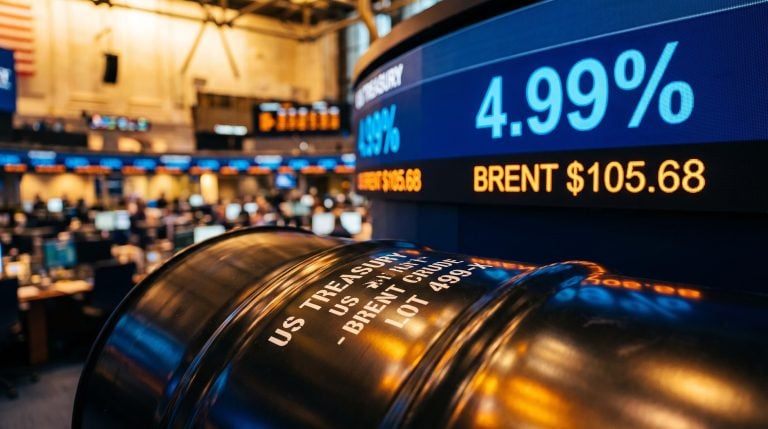 Oil barrel and 4.99% Treasury yield screen signal 35-year high oil-yield correlation amid inflation regime shift