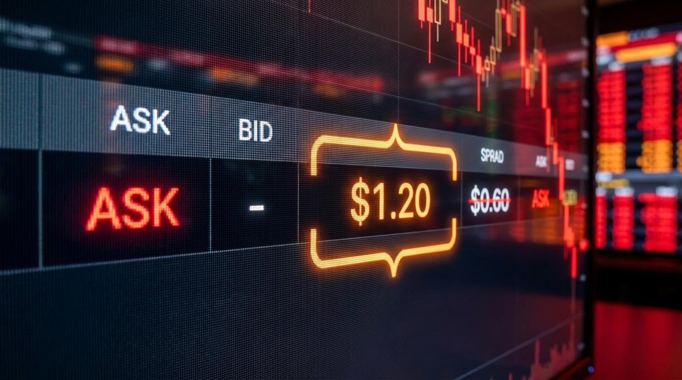 Options screen showing an empty bid and widened $1.20 spread, illustrating option liquidity during selloff