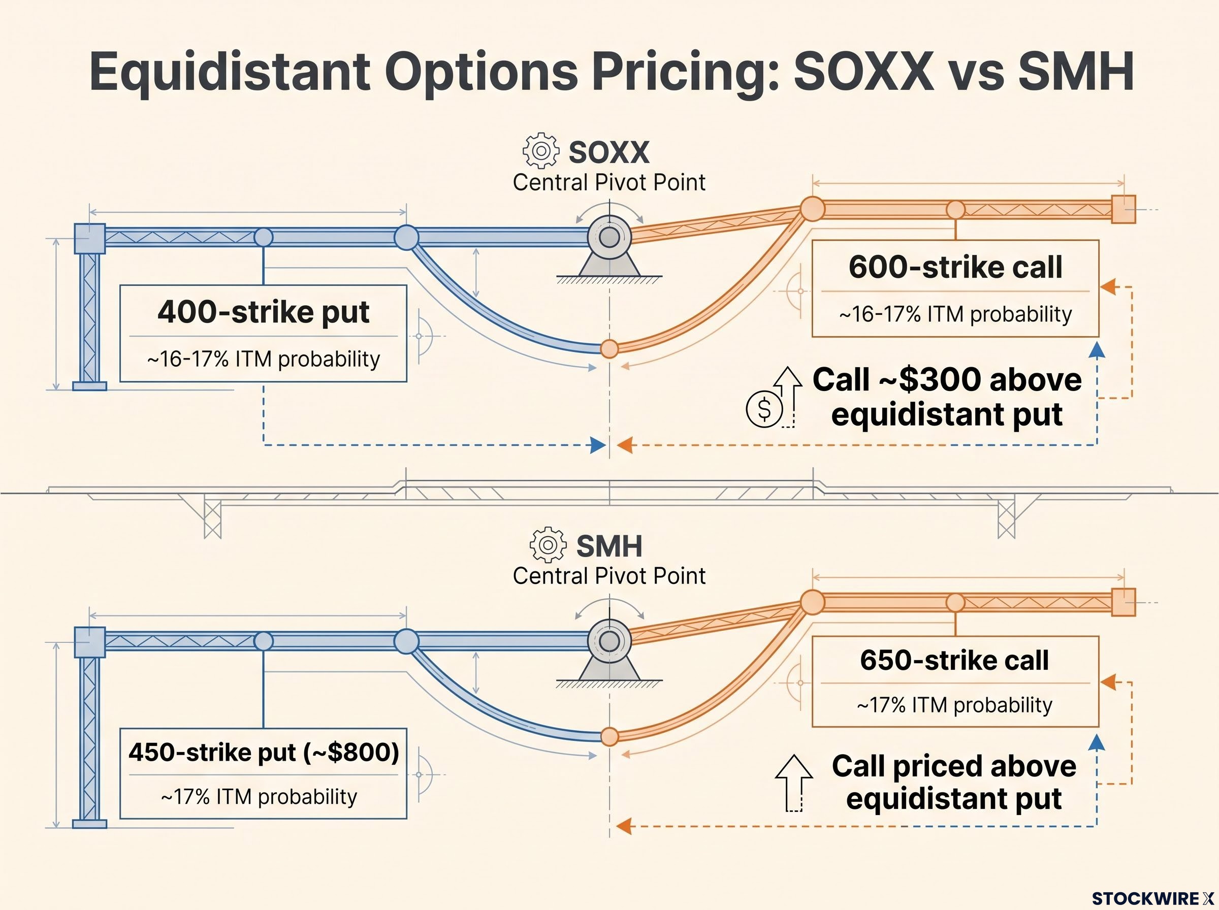 Equidistant Strike Pricing Diagram: SOXX & SMH