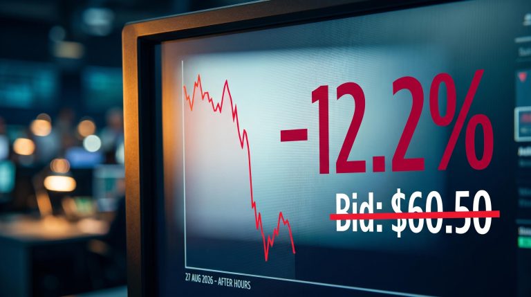 PayPal after-hours stock plunge chart showing –12.2% drop after Stripe–Advent $60.50 bid collapse