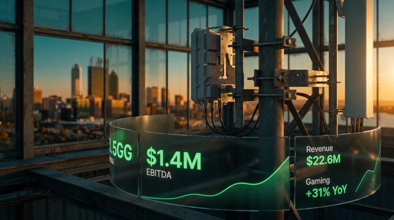 Pentanet 5GG wireless mesh tower with $1.4M EBITDA milestone display — ASX tech stocks profitability inflection