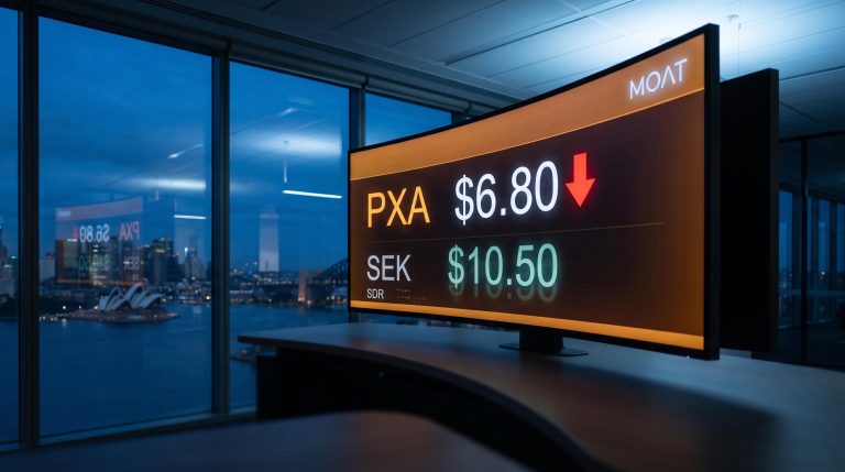 ASX trading terminal showing PXA at $6.80 vs $10.50 Morningstar fair value amid undervalued ASX shares analysis