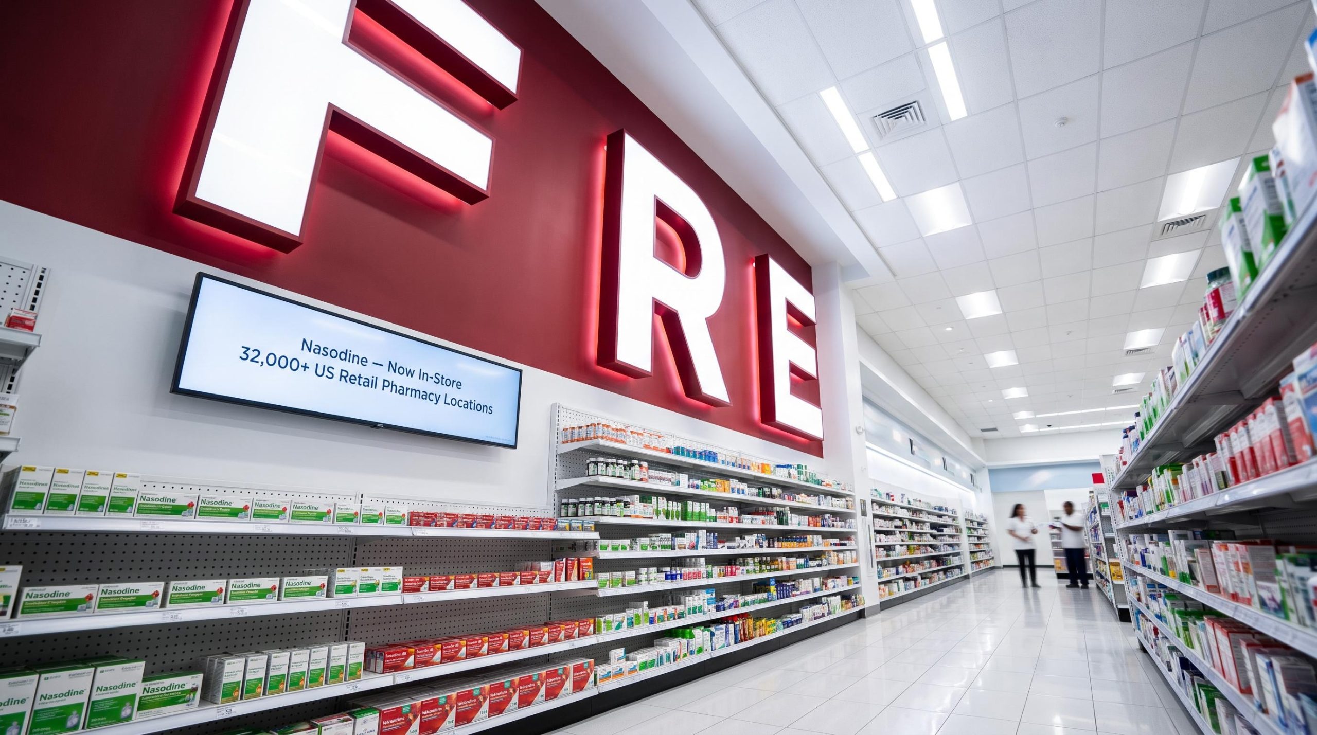 pharmacy shelves with products