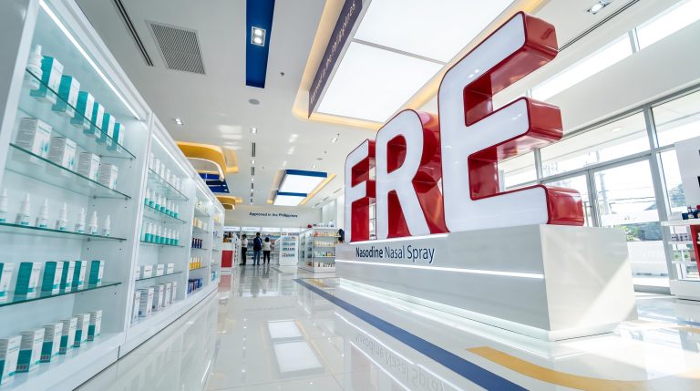 Modern pharmacy aisle view