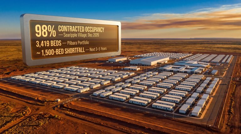 Aerial view of Pilbara workforce village with 3,419-bed portfolio and 98% occupancy data — ASX industrial stocks