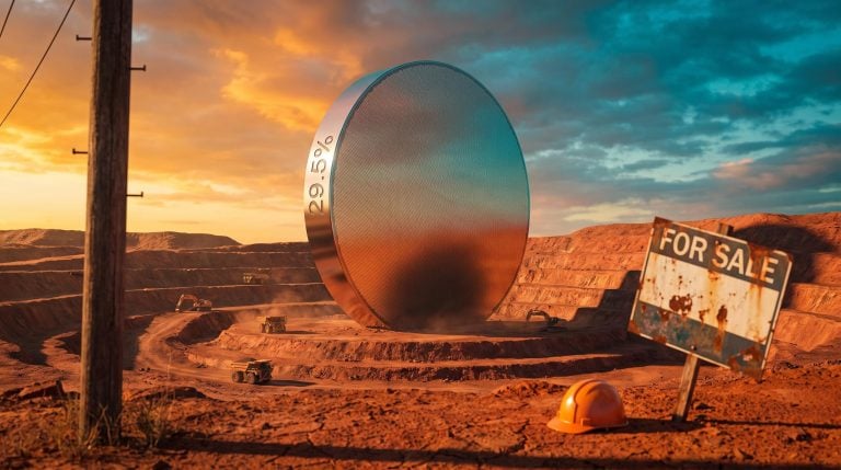 Giant silicon wafer on an Australian mine site showing 29.5% as Q4 market sector outlook splits tech and resources from laggards