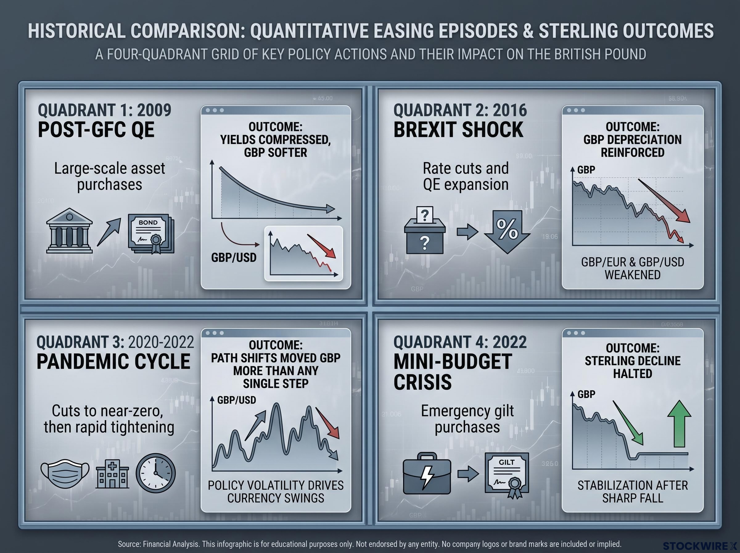 QE vs. GBP: 4 Historical Episodes