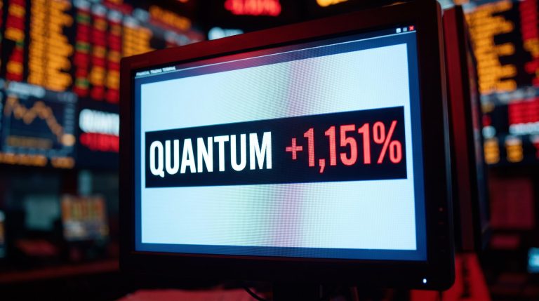 Trading terminal showing +1,151% quantum stock surge — a defining moment of the quantum computing hype cycle