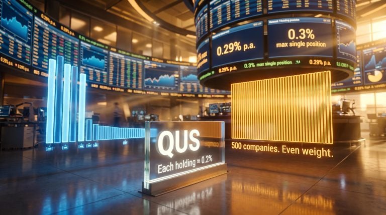 QUS equal-weight ETF structure showing 0.2% per holding across 500 S