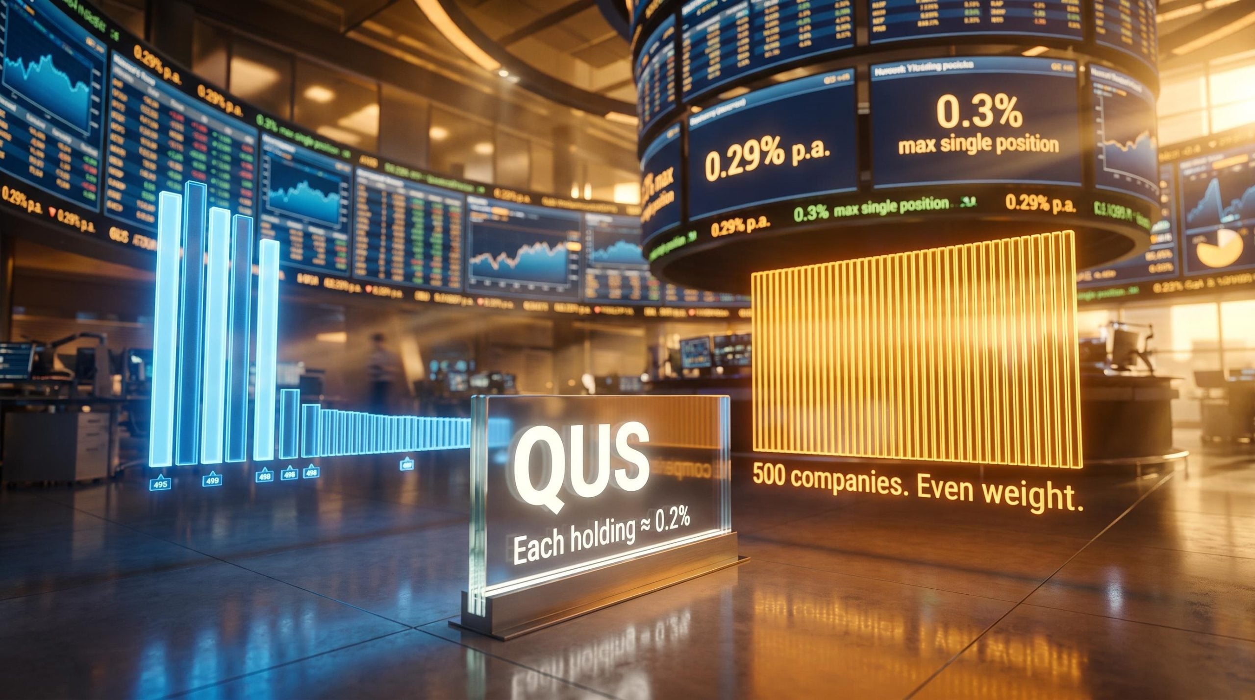 QUS equal-weight ETF structure showing 0.2% per holding across 500 S
