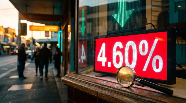 Shopfront price tag showing 4.60% cash rate as investors weigh rate cut stocks Australia ahead of the RBA decision
