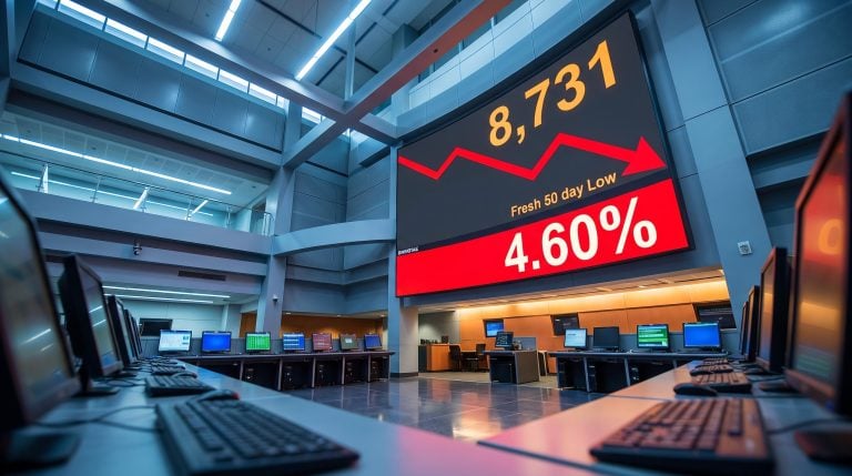 ASX 200 trading floor display showing 8,731 index level and 4.60% RBA rate decision looming on 29 September 2026