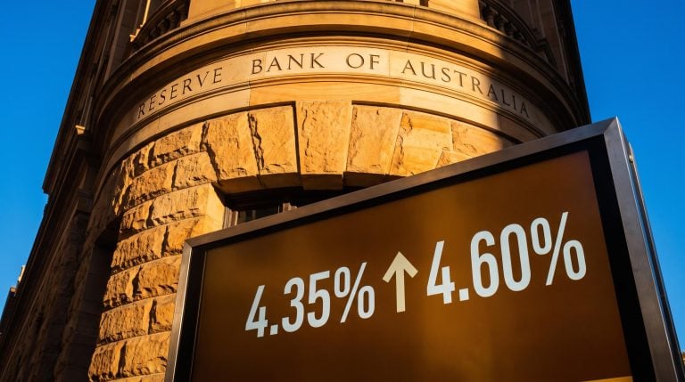 RBA building facade with cash rate figure 4.35% on terminal screen ahead of September 2026 RBA rate hike decision
