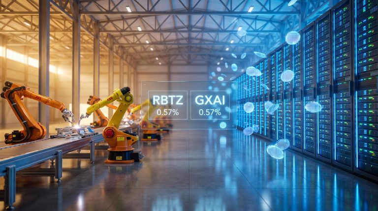 RBTZ robotic assembly line transitions to GXAI server infrastructure showing 0.57% fee for ASX AI ETF comparison