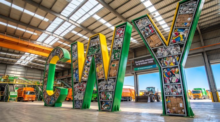 Large letters filled with recyclables