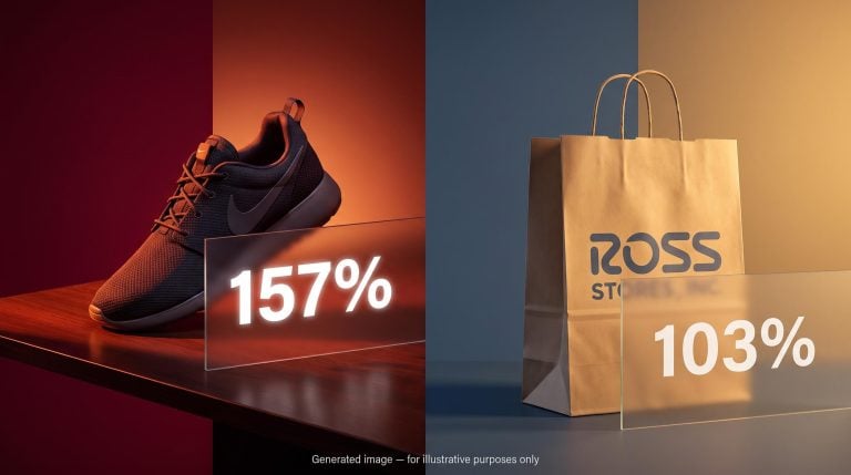 Nike at 157% vs Ross Stores at 103% benchmark weight — crowding risk asymmetry in softlines H2 2026