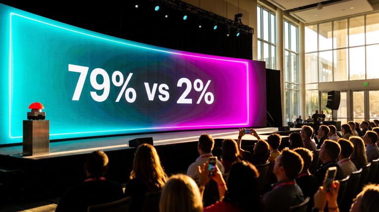 SailPoint Navigate 2026 keynote stage in Austin with a screen showing 79% vs 2% AI agent identity security gap