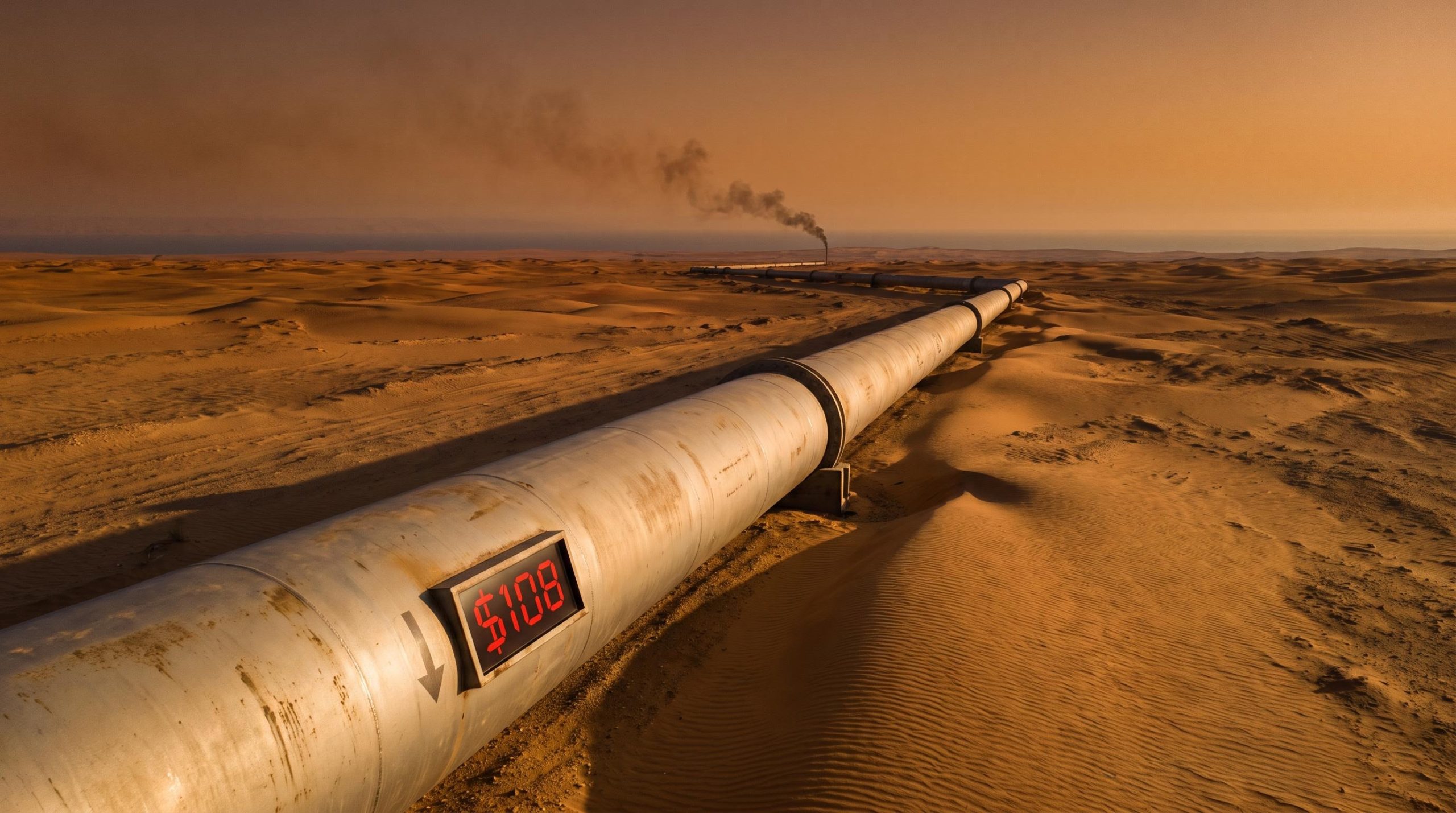 Saudi East-West pipeline cutting across desert as Brent crude spikes to $108 amid geopolitics oil prices shock