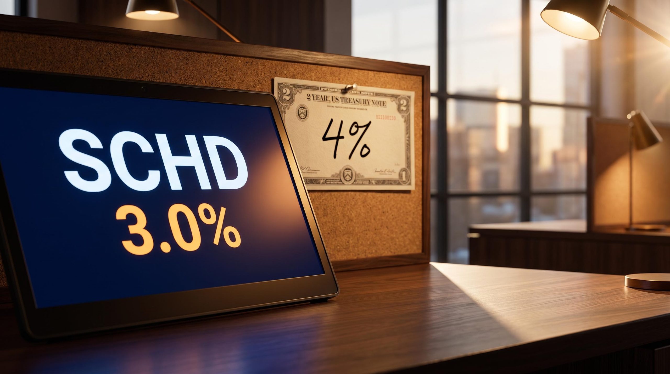 SCHD ETF terminal showing 3.0% yield alongside a 4% Treasury note — buy hold sell analysis