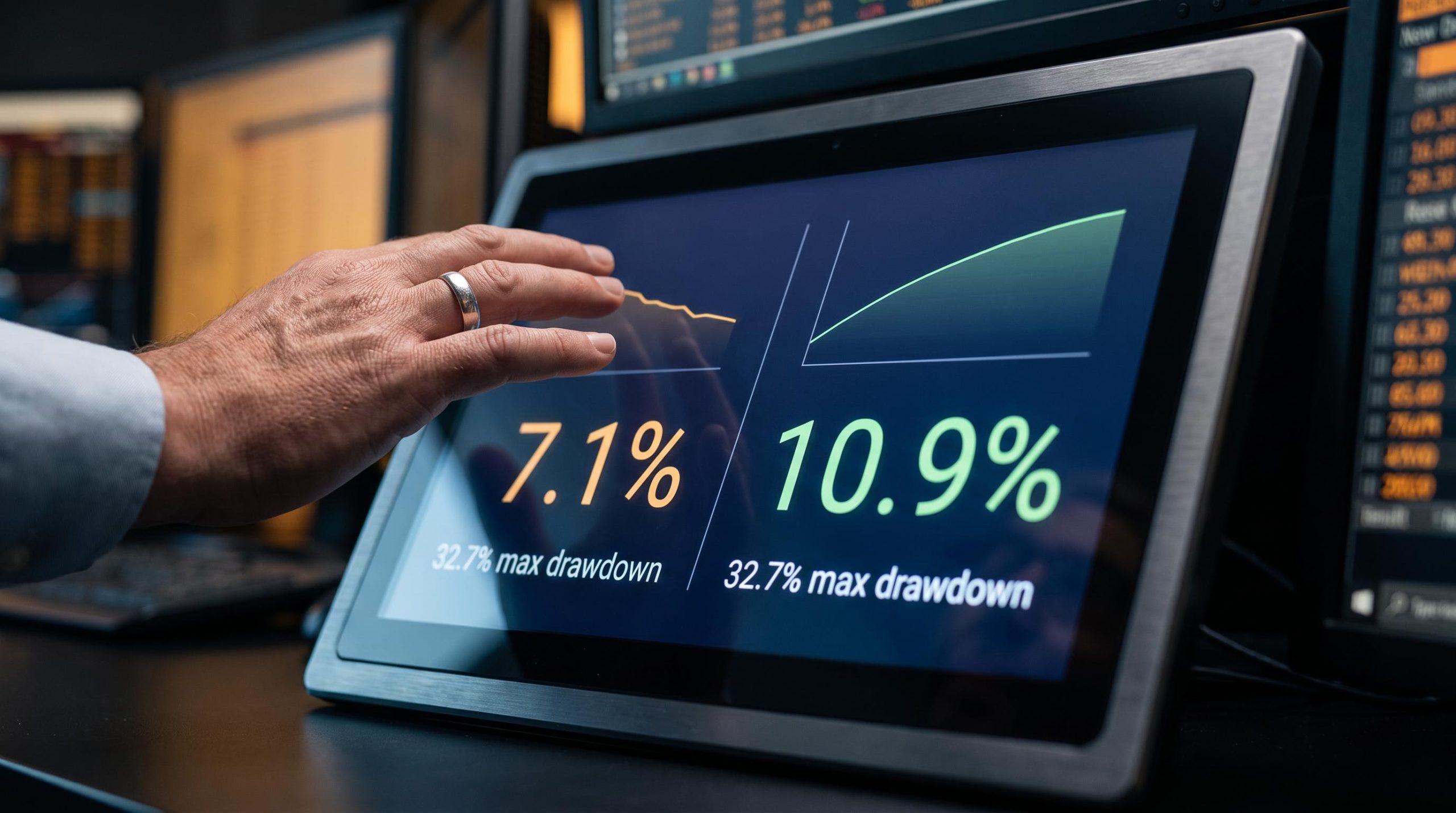 Options trading terminal showing 7.1% vs 10.9% return gap in selling options for income analysis
