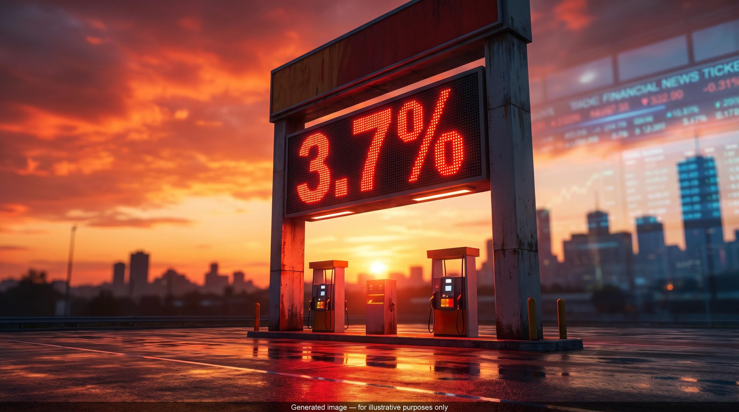 Gas station price sign showing 3.7% in red as the September CPI report raises Fed rate hike odds