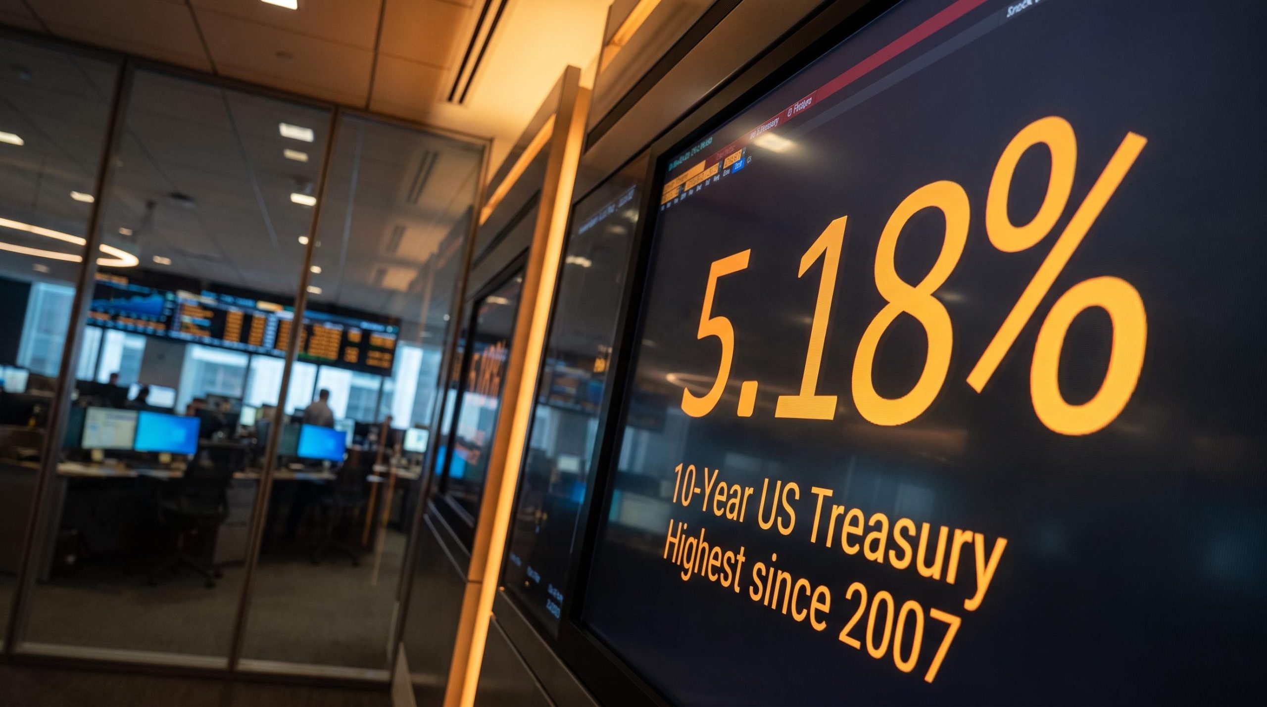 Financial terminal displaying 5.18% US 10-year Treasury yield at highest since 2007, pre-September jobs report
