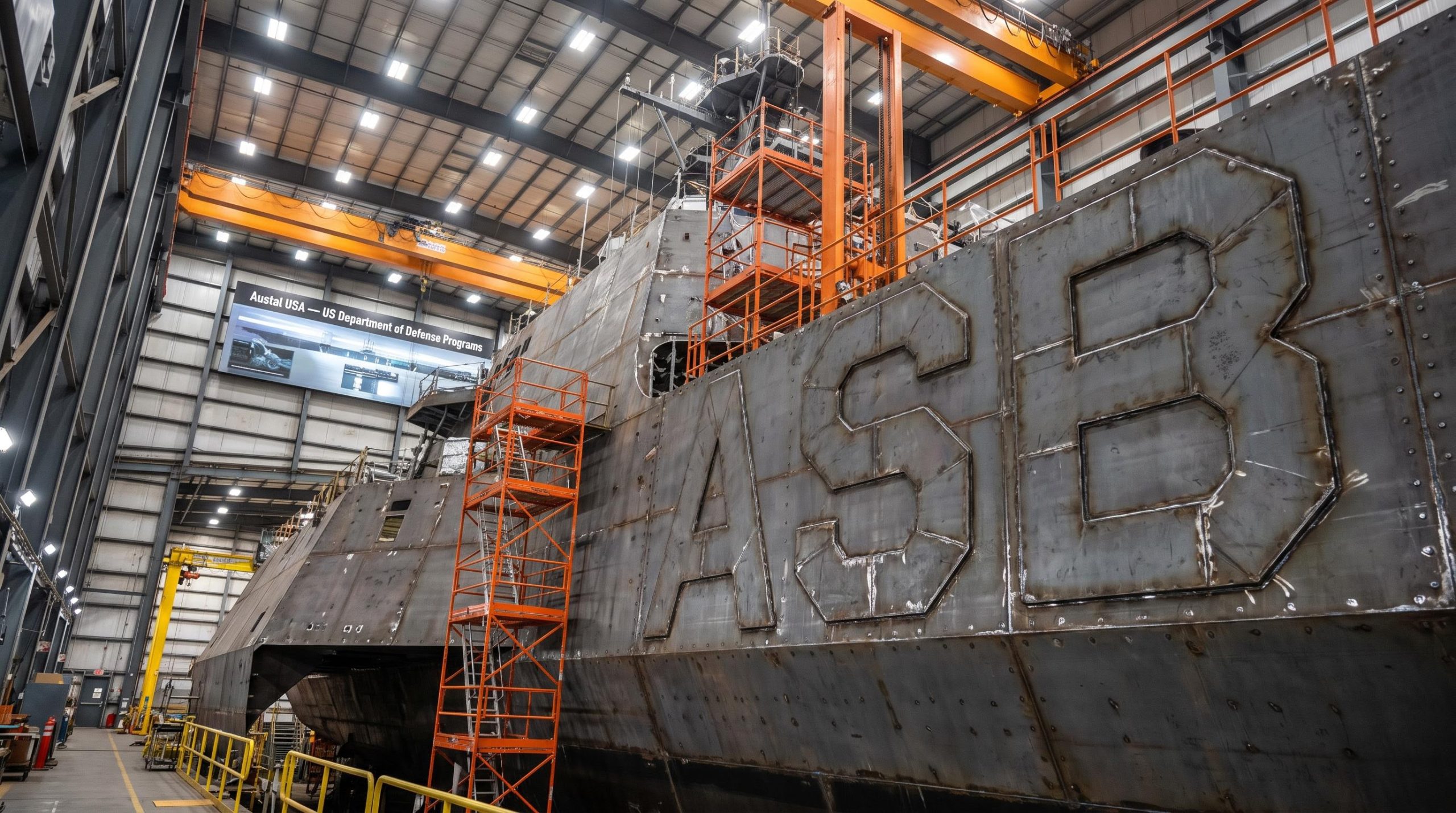Ship under construction in warehouse