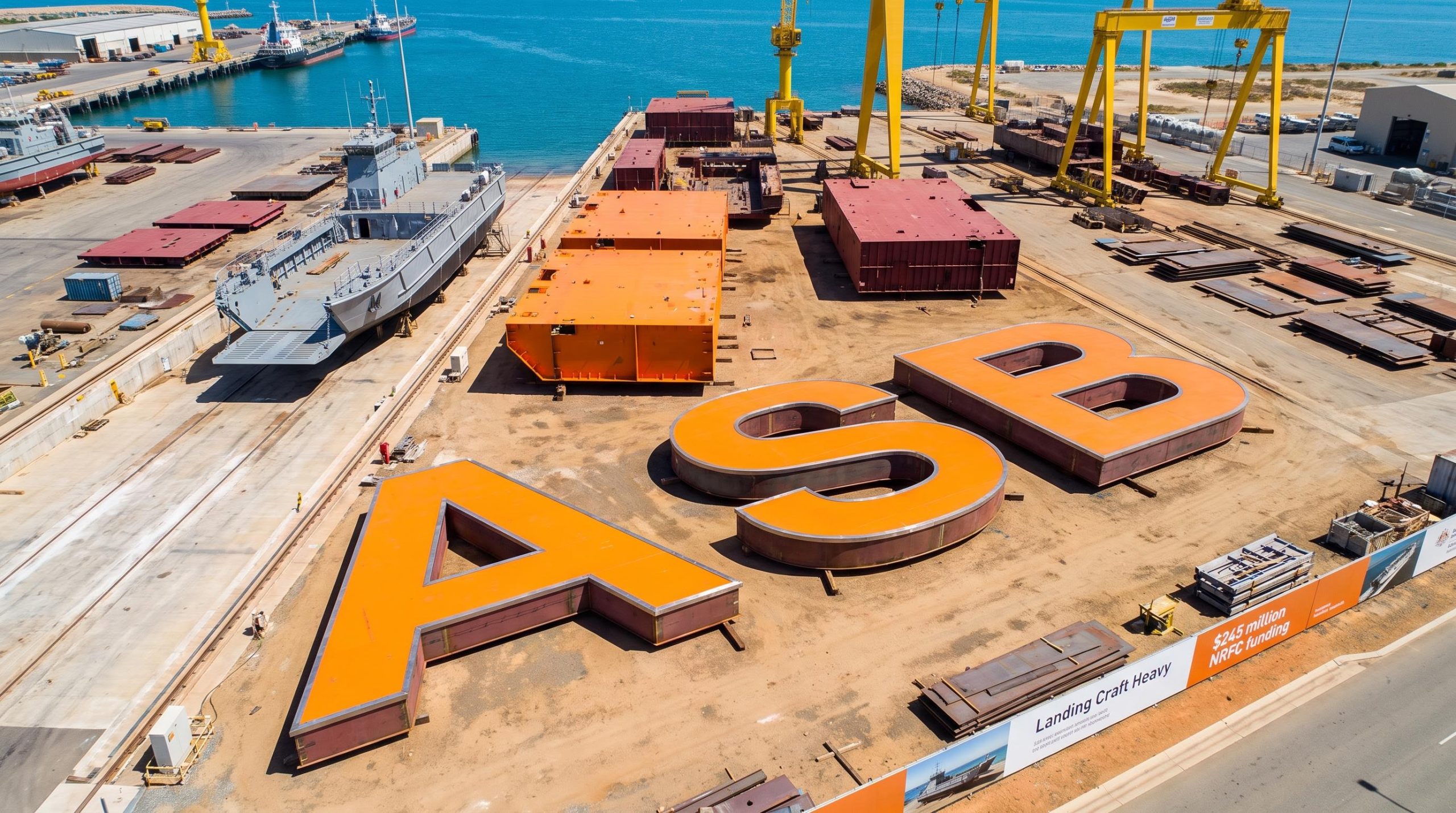 Shipyard with large ASB letters