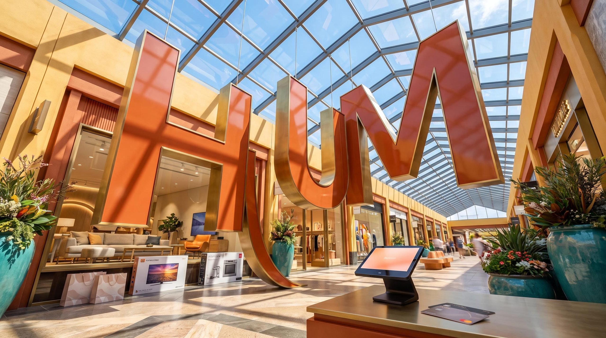 large hanging letters in mall