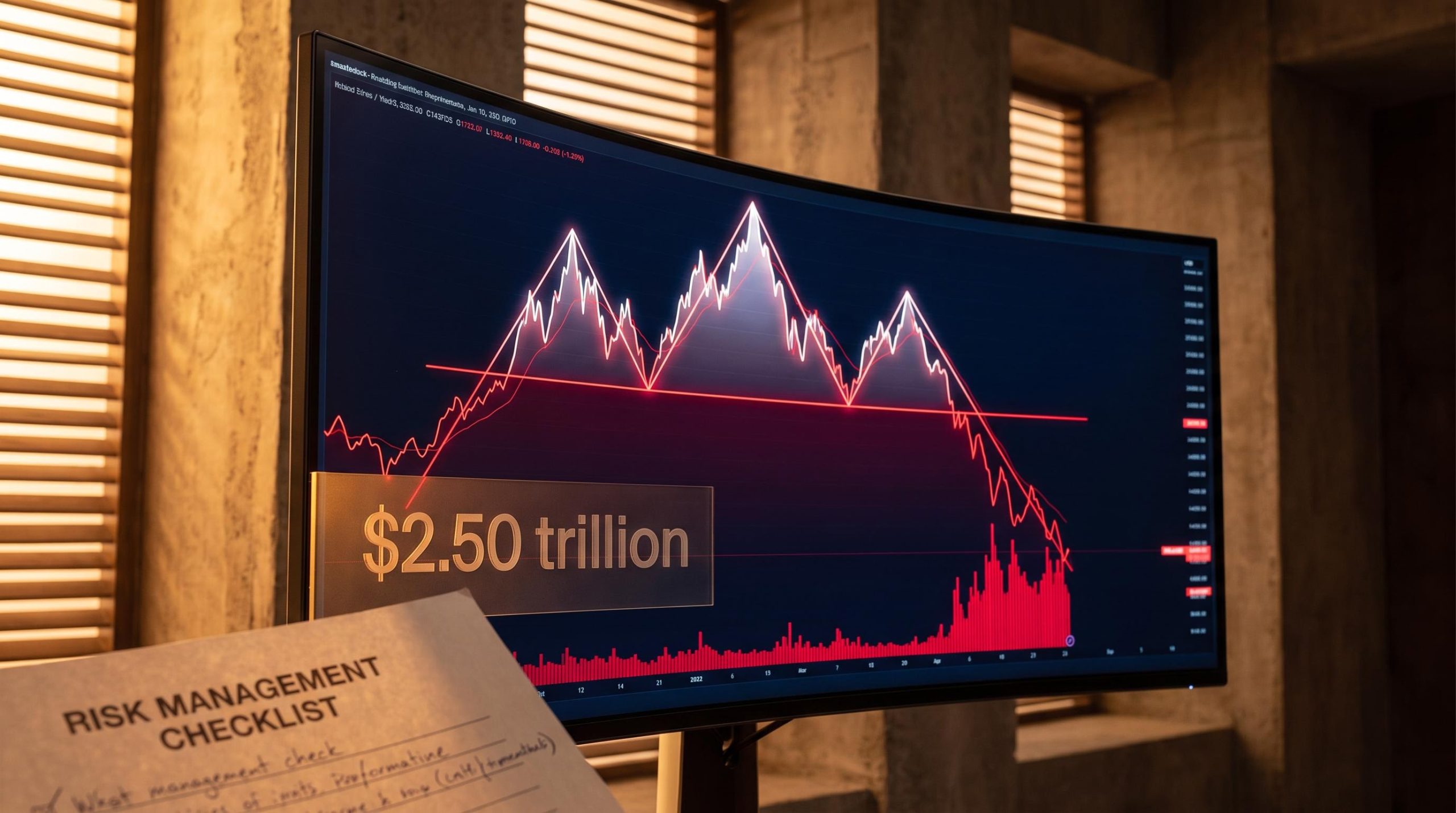 Head-and-shoulders chart breakdown with $2.50 trillion short interest — short selling chart patterns guide