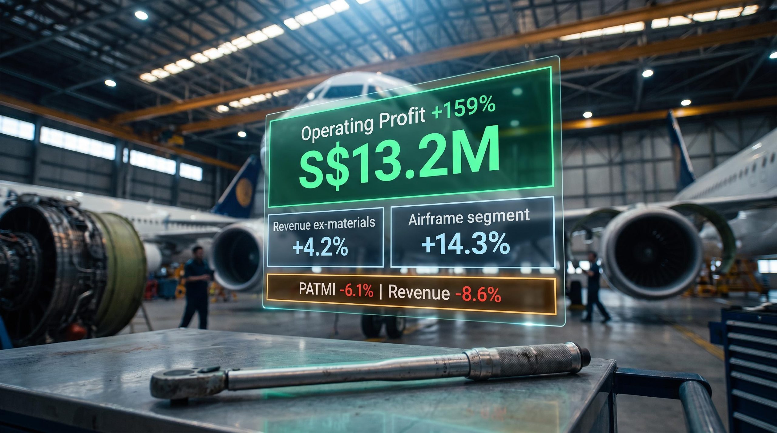 SIA Engineering Q1 FY27 operating profit 159% data panel over MRO hangar, SIAEC stock analysis